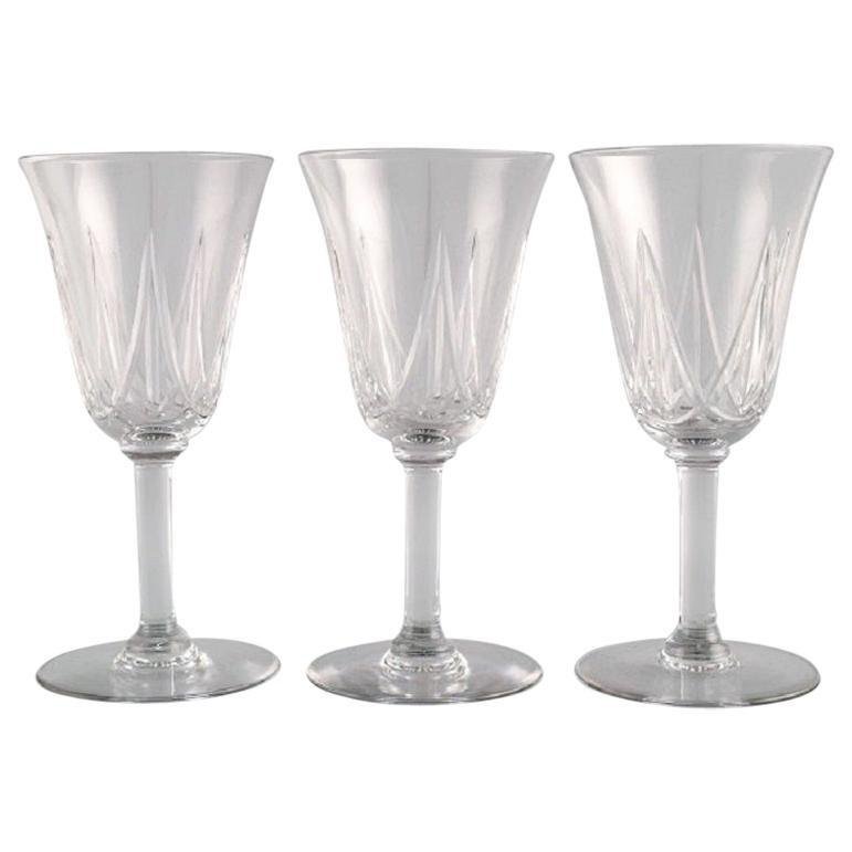 White Wine Glasses in Mouth-Blown Crystal Glass from St. Louis, Belgium, 1930s, Set of 3