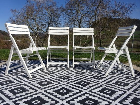 White Wooden Folding Chairs by Dejou, 1970, Set of 4-ABK-2018089