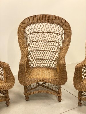 Wicker and Bamboo Armchairs, 1970s, Set of 4-NPC-1785721