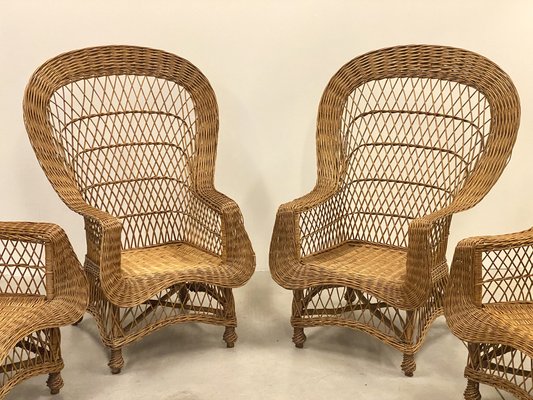 Wicker and Bamboo Armchairs, 1970s, Set of 4-NPC-1785721