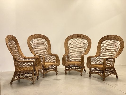 Wicker and Bamboo Armchairs, 1970s, Set of 4-NPC-1785721