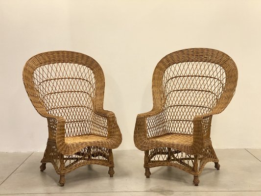 Wicker and Bamboo Armchairs, 1970s, Set of 4-NPC-1785721