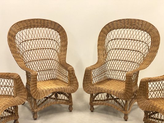 Wicker and Bamboo Armchairs, 1970s, Set of 4-NPC-1785721