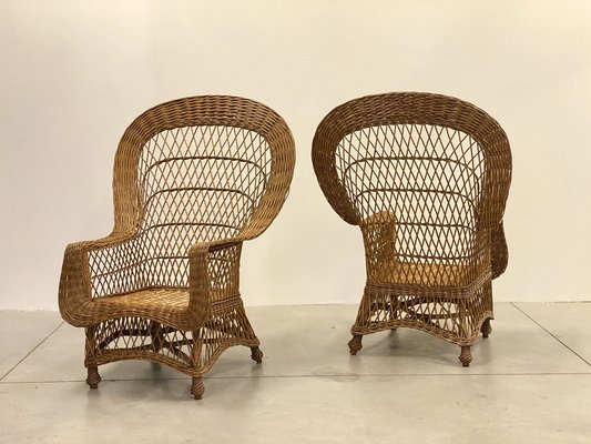 Wicker and Bamboo Armchairs, 1970s, Set of 4-NPC-1785721