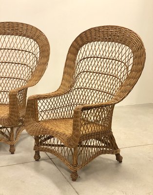 Wicker and Bamboo Armchairs, 1970s, Set of 4-NPC-1785721