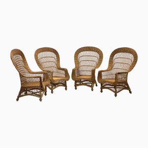 Wicker and Bamboo Armchairs, 1970s, Set of 4-NPC-1785721