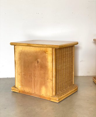 Wicker and Bamboo Bedside Tables, 1980s, Set of 2-NPC-1180519