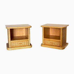 Wicker and Bamboo Bedside Tables, 1980s, Set of 2-NPC-1180519