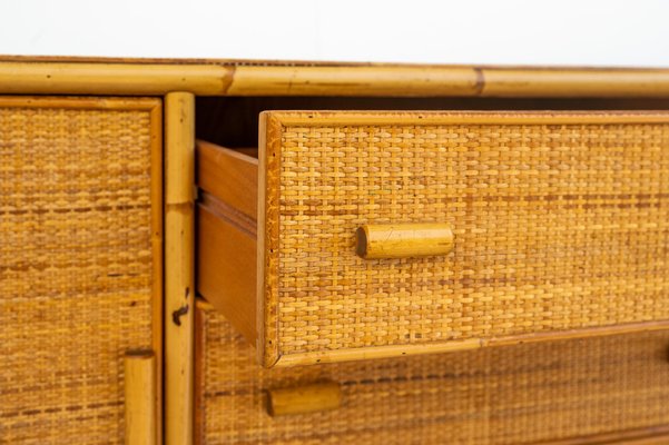 Wicker and Bamboo Chest of Drawers, 1970s-CGZ-1789625