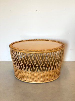 Wicker and Bamboo Coffee Table, 1970s-NPC-1069039