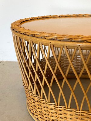 Wicker and Bamboo Coffee Table, 1970s-NPC-1069039