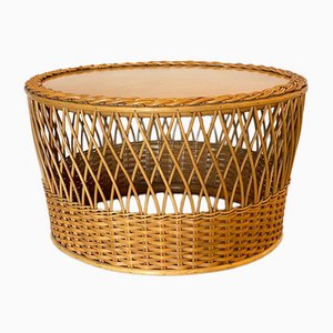 Wicker and Bamboo Coffee Table, 1970s-NPC-1069039