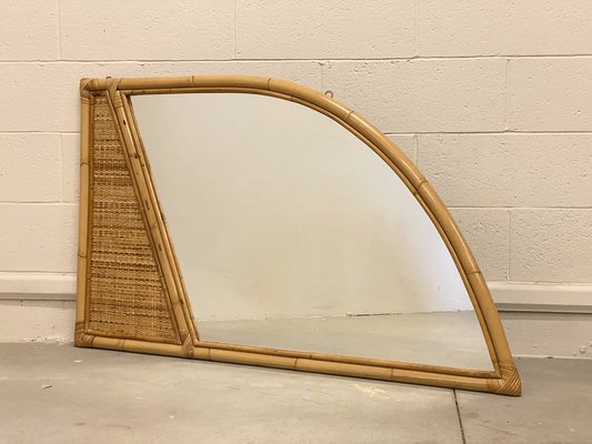 Wicker and Bamboo Mirror, 1970s-NPC-1334616