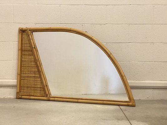 Wicker and Bamboo Mirror, 1970s-NPC-1334616