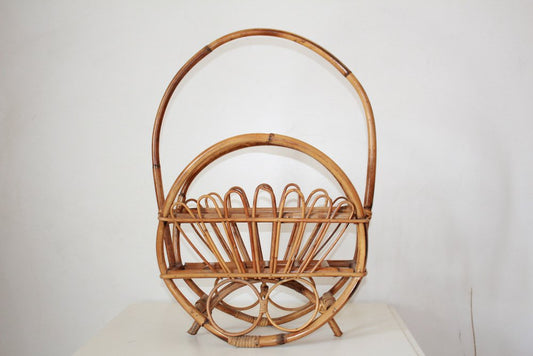 Wicker and Bamboo Porta Magazine Rack, 1960s