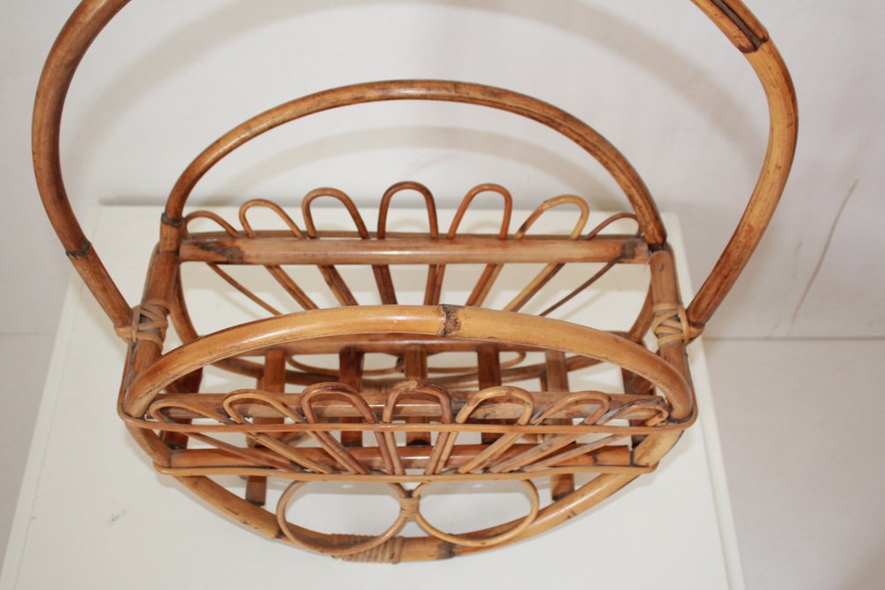 Wicker and Bamboo Porta Magazine Rack, 1960s