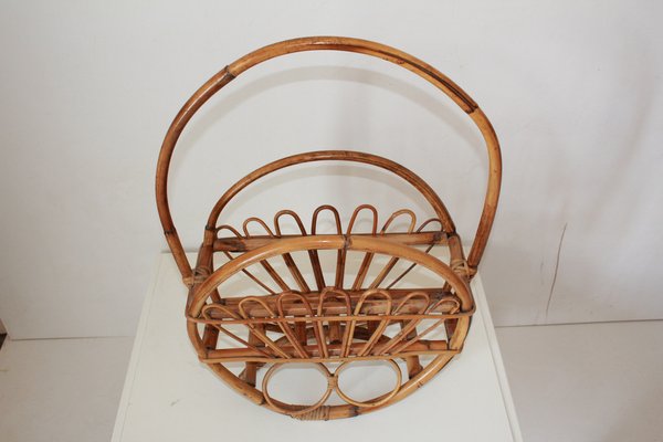 Wicker and Bamboo Porta Magazine Rack, 1960s-TOI-1454569