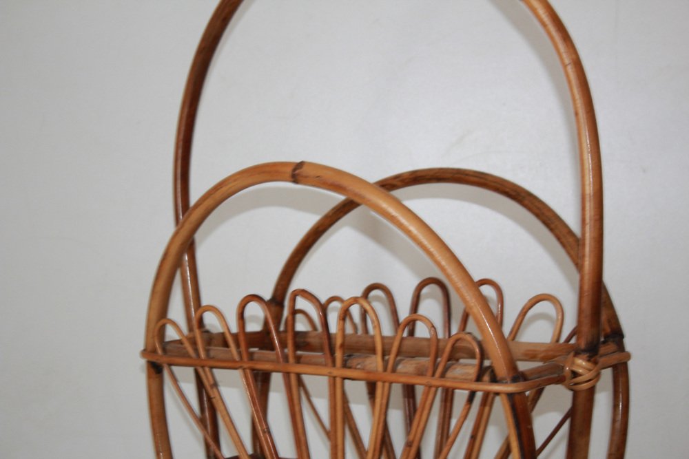 Wicker and Bamboo Porta Magazine Rack, 1960s