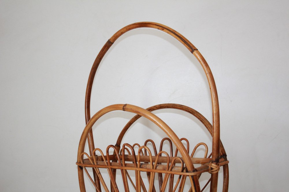 Wicker and Bamboo Porta Magazine Rack, 1960s