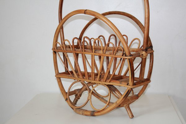 Wicker and Bamboo Porta Magazine Rack, 1960s-TOI-1454569