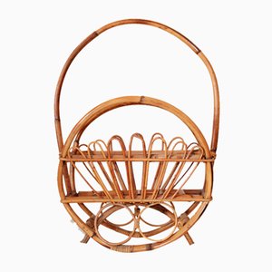 Wicker and Bamboo Porta Magazine Rack, 1960s-TOI-1454569