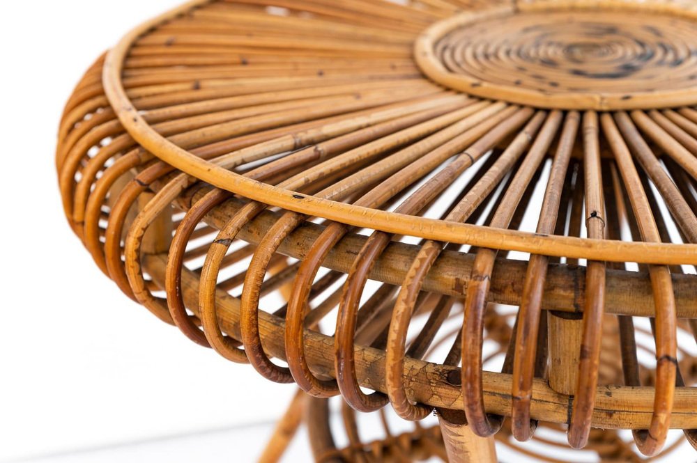 Wicker and Bamboo Round Coffee Table, 1970s