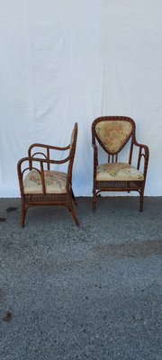 Wicker and Fabric Armchairs, Set of 2-QLH-1142465