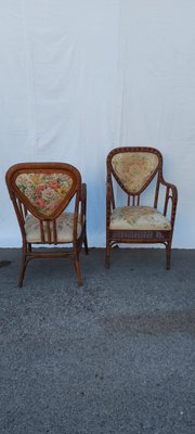 Wicker and Fabric Armchairs, Set of 2-QLH-1142465