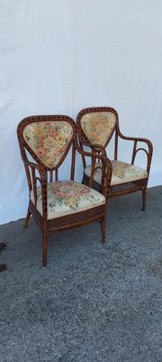 Wicker and Fabric Armchairs, Set of 2-QLH-1142465