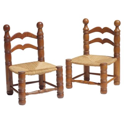 Wicker and Oak Chairs by Charles Dudouyt, 1940s, Set of 2-KGD-953819