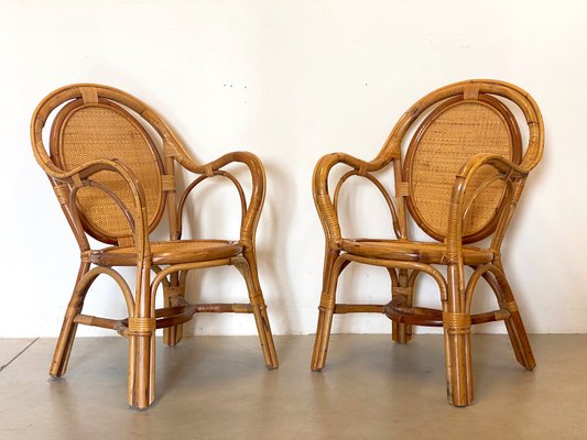 Wicker & Bamboo Armchairs, 1970s, Set of 2-NPC-1257168