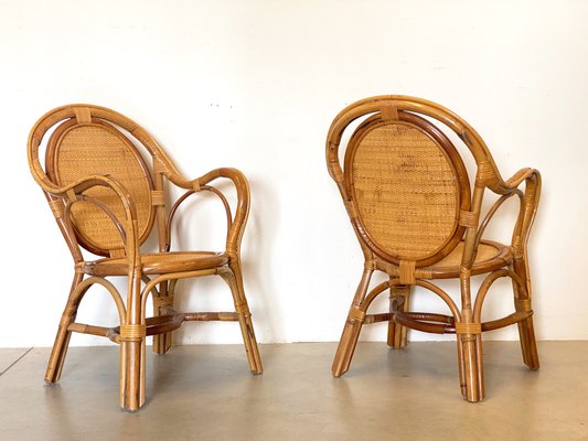 Wicker & Bamboo Armchairs, 1970s, Set of 2-NPC-1257168