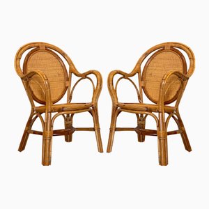 Wicker & Bamboo Armchairs, 1970s, Set of 2-NPC-1257168