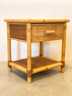 Wicker & Bamboo Bedside Table, 1970s-NPC-1229224