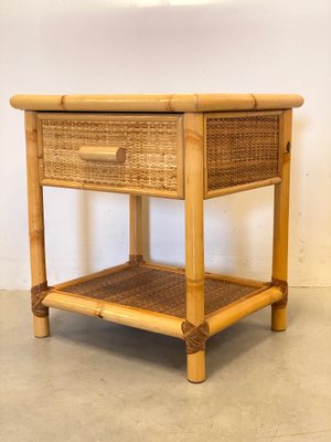 Wicker & Bamboo Bedside Table, 1970s-NPC-1229224