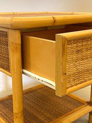 Wicker & Bamboo Bedside Table, 1970s-NPC-1229224