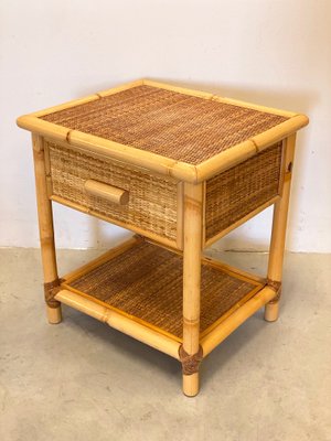 Wicker & Bamboo Bedside Table, 1970s-NPC-1229224