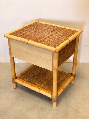 Wicker & Bamboo Bedside Table, 1970s-NPC-1229224