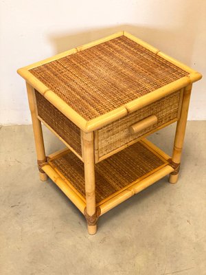 Wicker & Bamboo Bedside Table, 1970s-NPC-1229224