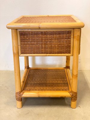 Wicker & Bamboo Bedside Table, 1970s-NPC-1229224