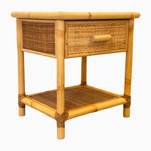 Wicker & Bamboo Bedside Table, 1970s-NPC-1229224