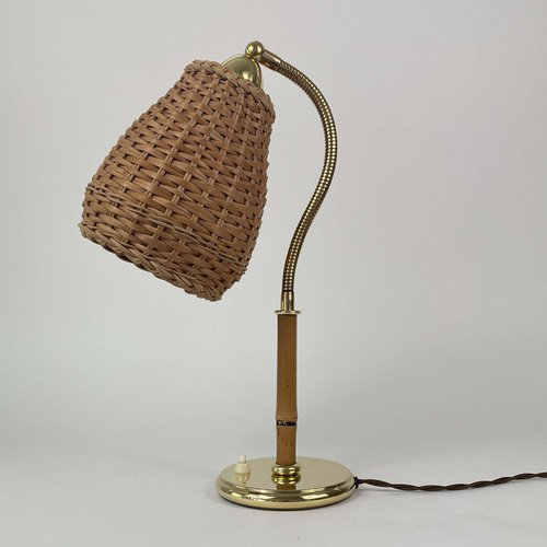 Wicker, Bamboo & Brass Table Lamp, Austria, 1950s