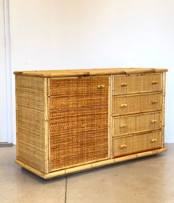 Wicker & Bamboo Credenza, 1970s-NPC-1254244