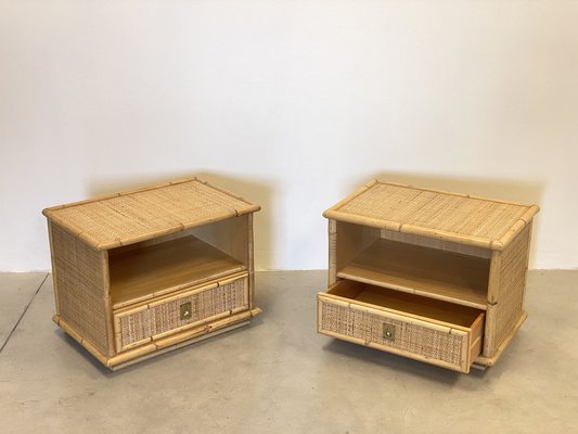 Wicker Bedside Tables and Bamboo from Del Vara, 1970s, Set of 2-NPC-1735929