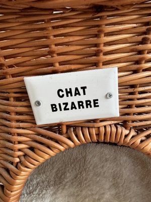 Wicker Cat Bed, Basket with Chat Bizarre Label, 1970s-LL-2040989