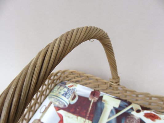 Wicker Decoration Tray with Handle, 1950s-EY-821611