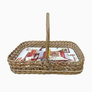 Wicker Decoration Tray with Handle, 1950s-EY-821611