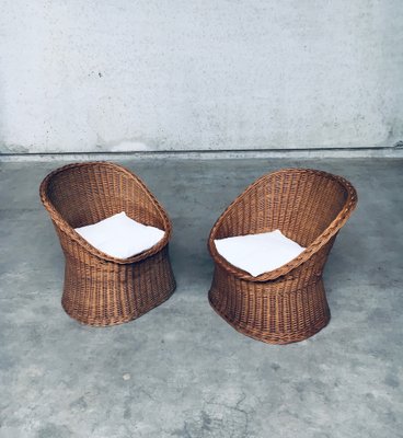 Wicker Egg Basket Lounge Chairs, 1950s, Set of 2-RQV-1761646