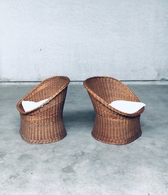 Wicker Egg Basket Lounge Chairs, 1950s, Set of 2-RQV-1761646