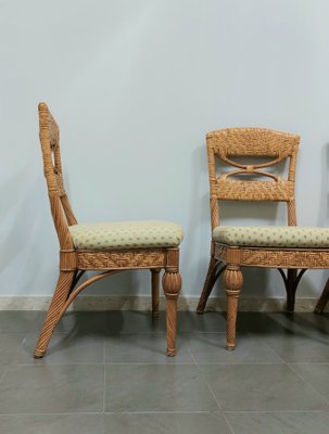 Wicker & Fabric Dining Chairs from Vivai del Sud, Italy, 1980s, Set of 4-ZST-1377166